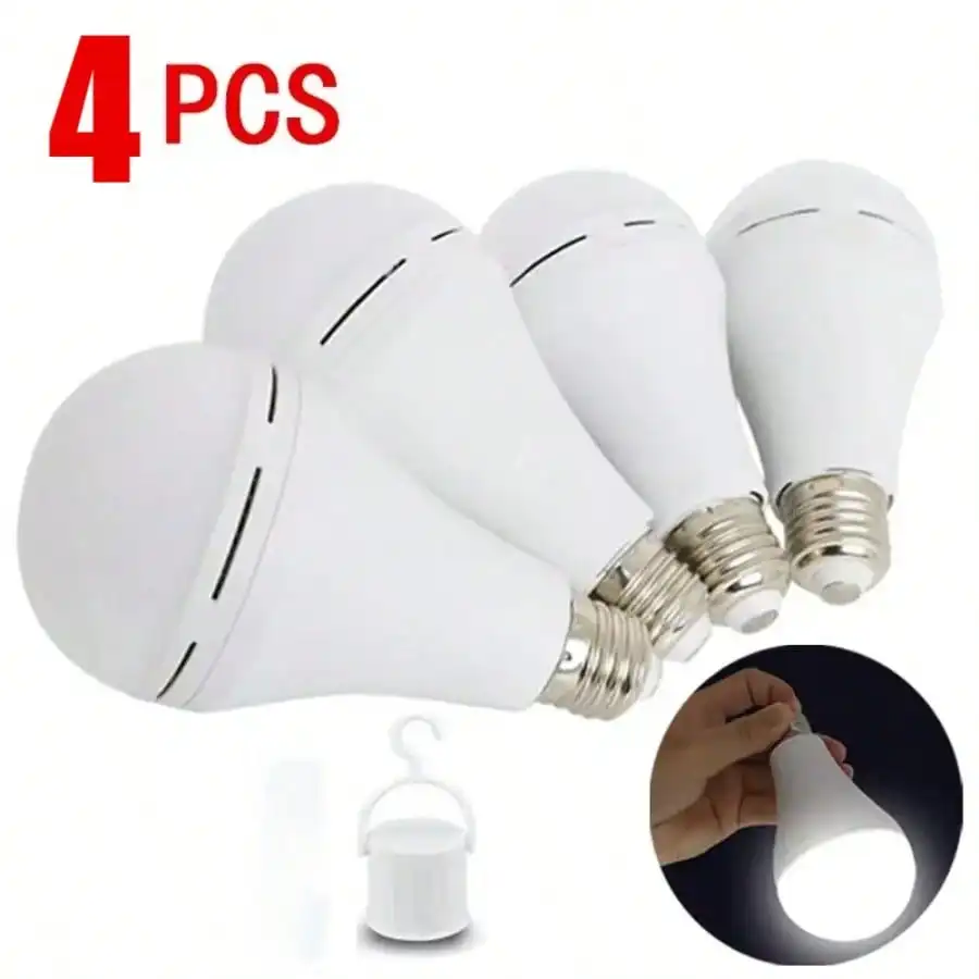 4 Pack 9W LED Cold White Emergency Bulb E27 Rechargeable Battery Light Lamp Lamparas For Home Stair Pathway Parts