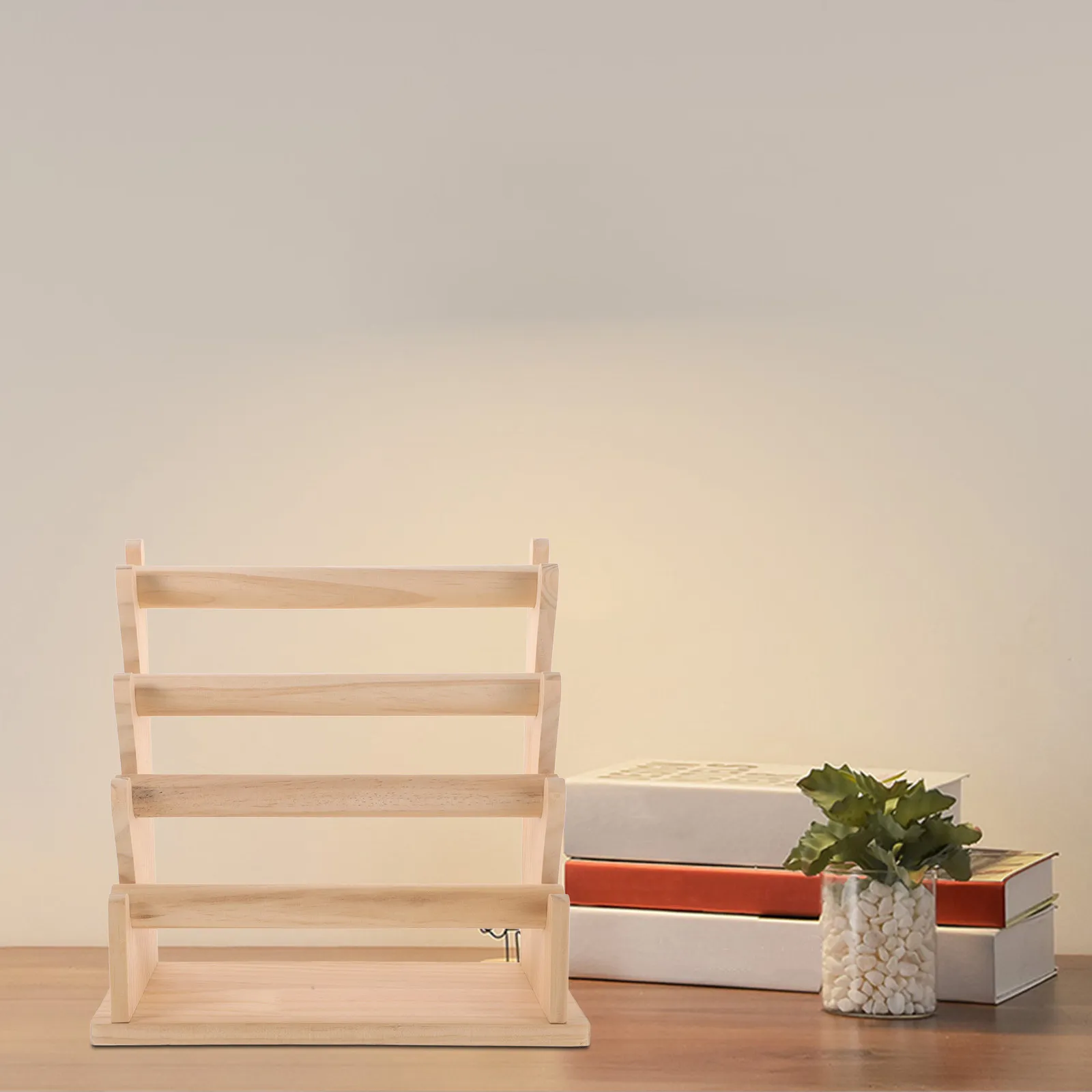 Wooden 4-Tier Bracelet Display Stand Natural Sturdy Bracelet Holder Organizer Watch Display Rack Jewelry Storage Showcase