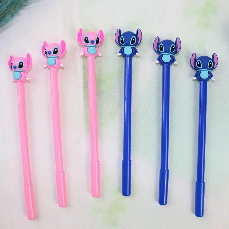 Disney Cartoon Gel Pen 12-48pcs Kawaii Stitch Students Stationery Write Tool 0.5 Black Blue School Pens Children Birthday Gifts