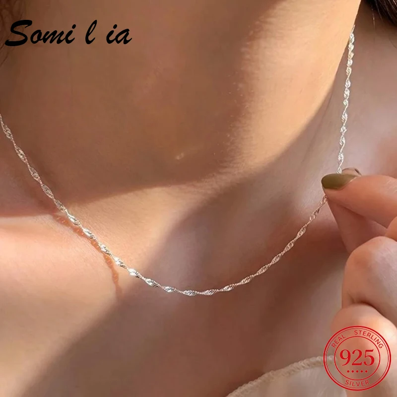 Exquisite 925 Sterling Silver Clavicle Necklace Women Simple Thin Chain Fine Daily Wear Jewelry