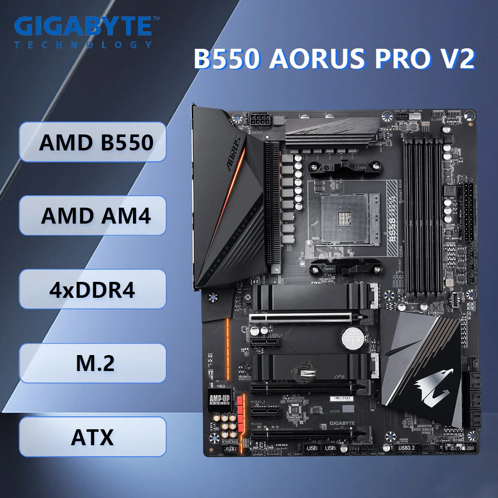    Placa base Gigabyte B550 AORUS PRO V2 AMD B550 AM4 DDR4 128GB M.2 ATX compatible con Ryzen 9 3900 5 5600X 5 3600 3 5300G 9