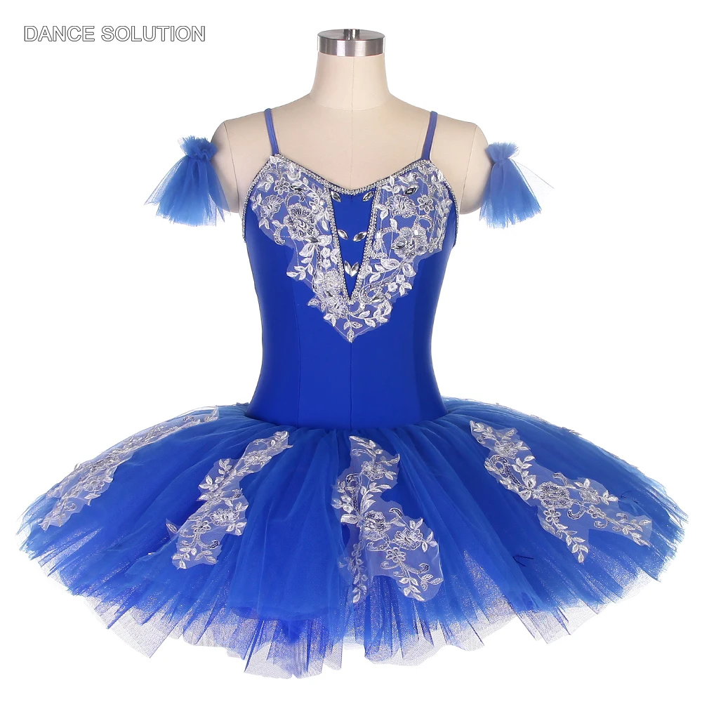 Royal Blue Ballet Tutu Dress with Silver Applique Layers of Tulle Skirt for Adult & Child Stage Performance Costumes BLL031