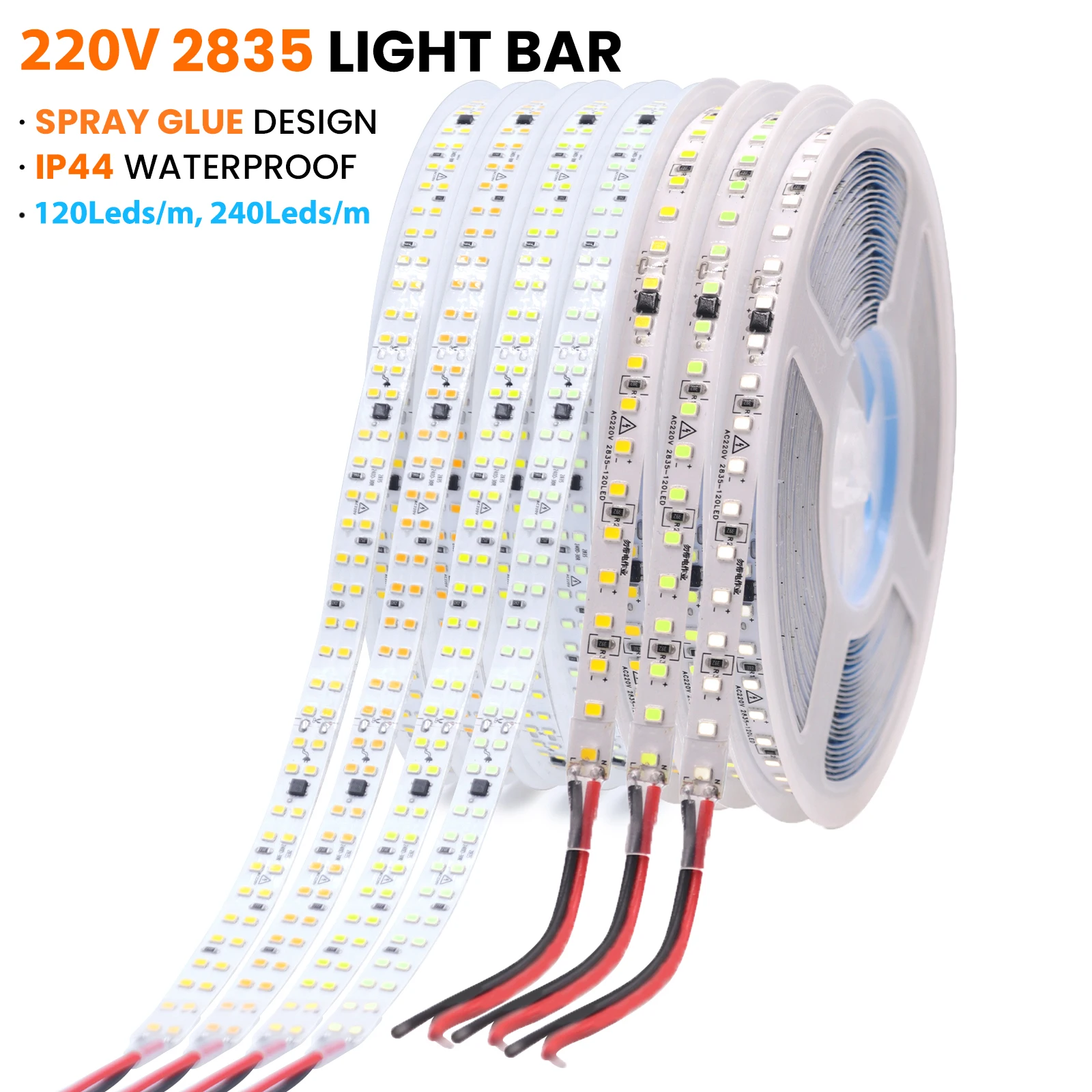 

AC220V LED Strip 2835 120LEDs/m 240LEDs/m 10m Waterproof Flexible LED Rope Ribbon Tape Light Warm Natural White Blue Pink Red