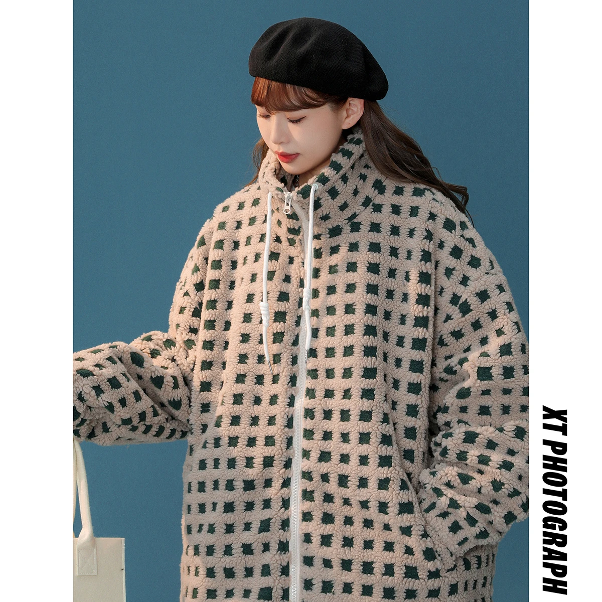 UMI MAO Lamb Fleece Jacket Women Autumn And Winter New Style Checkered And Plush Thickened Warm Women's Cotton Jacket Femme