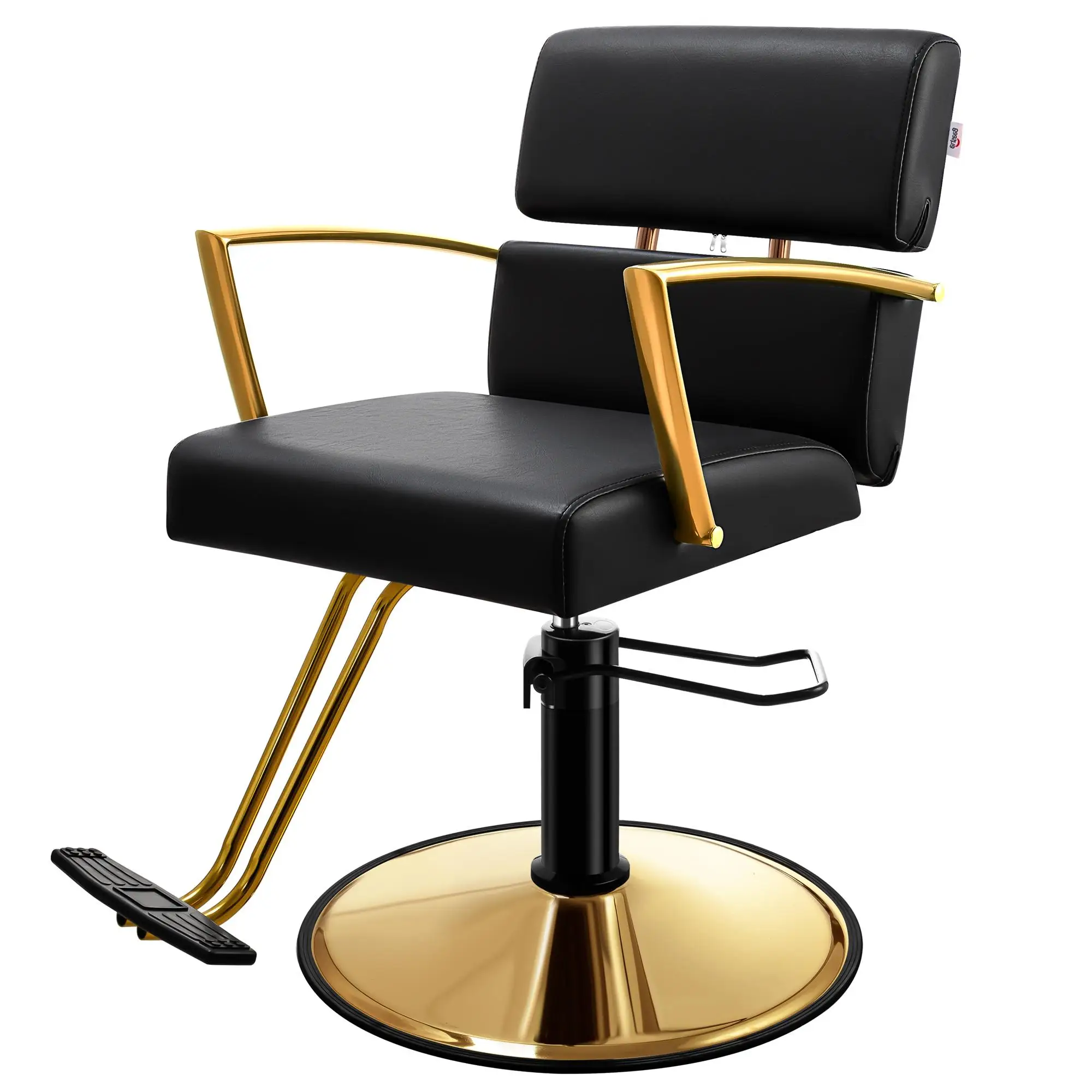 Baasah Shiny Gold Salon Chair, Hydraulic Hair Chair with Open Back Designed, Black with Gold Salon Chairs, Beauty Salon Chair