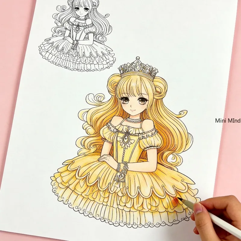 A Princess Sketchbook Coloring Book, Black and White Sketchbook Character Description, Adult Calm and Fun Graffiti, 24 Patterns