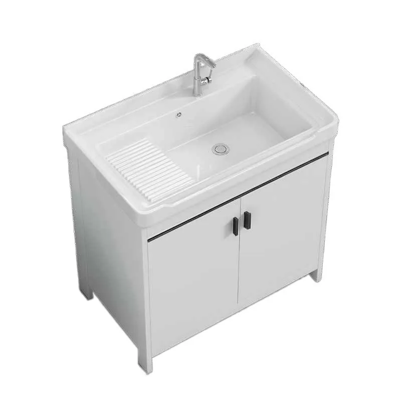 

Space Aluminum Laundry Cabinet with Rubbing Board Combination Ceramic Balcony Sink Floor Integrated