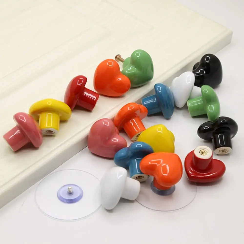 Single Hole Heart Shaped Door Handles Heart-shaped Colored Door Pull Handles Ceramic No- punching Ceramic Cabinet Knob