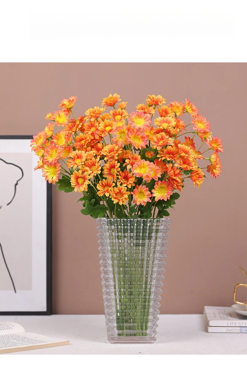 10 Stück künstliche 5 Köpfe Gänseblümchen Zweig Seide gefälschte Blumen Hochzeit dekorative rosa Kamille Simulation Blume Hotel Dekoration – Detail 6
