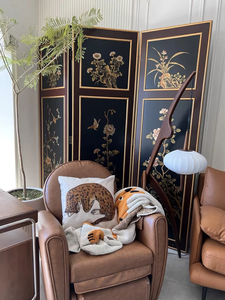 French vintage screen living room home corner background entrance partition block movable small folding  decoration