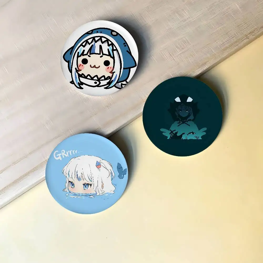 Gawr Gura Badges Peripheral Lapel Pins Tinplate Round Brooch For Shoulder Bag Accessories Souvenir Gifts