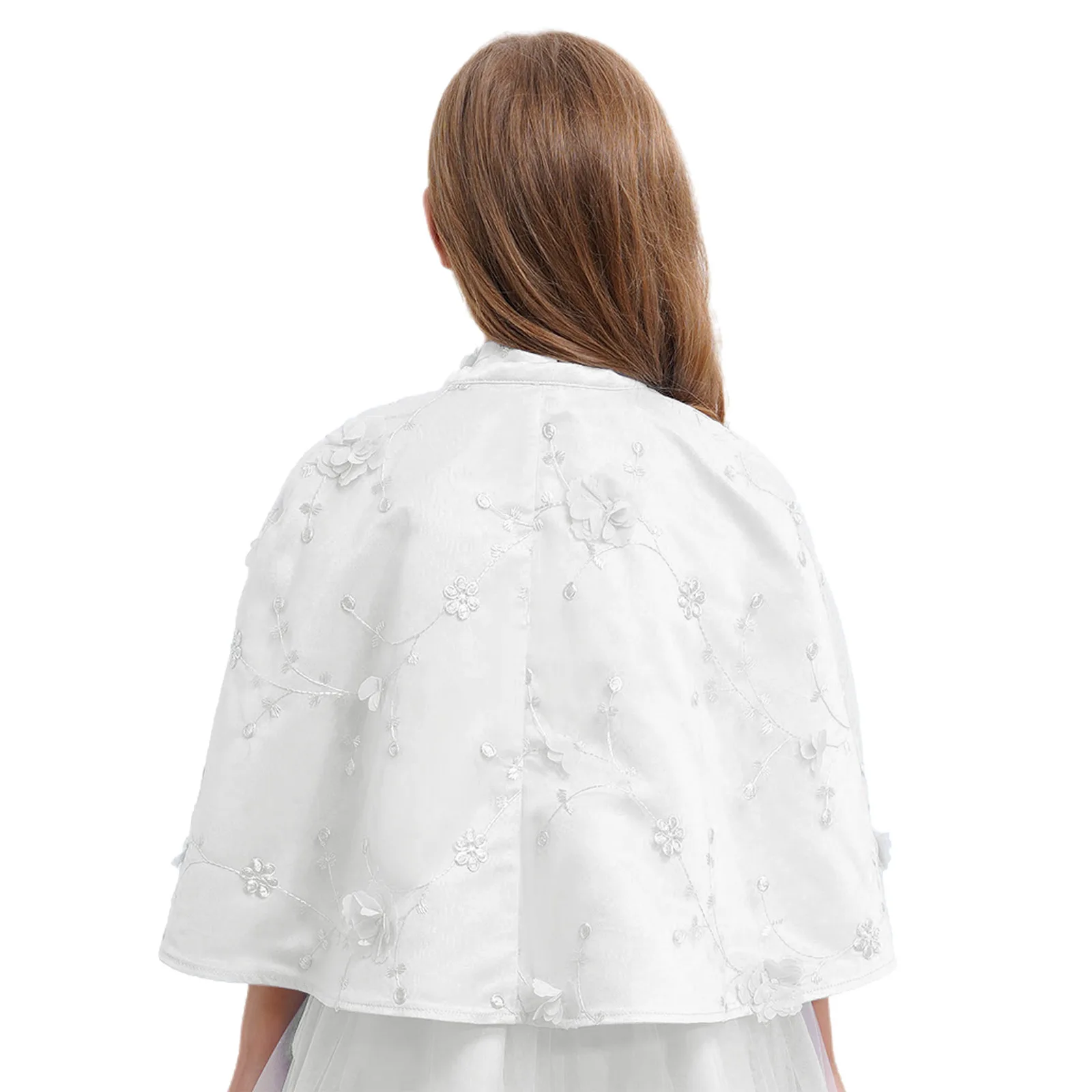 Kids Girls Flower Embroidery Mesh Bolero Shawl Exquisite Sweet Self-tied Gown Shrug Banquet Birthday Wedding Party Dress Cape