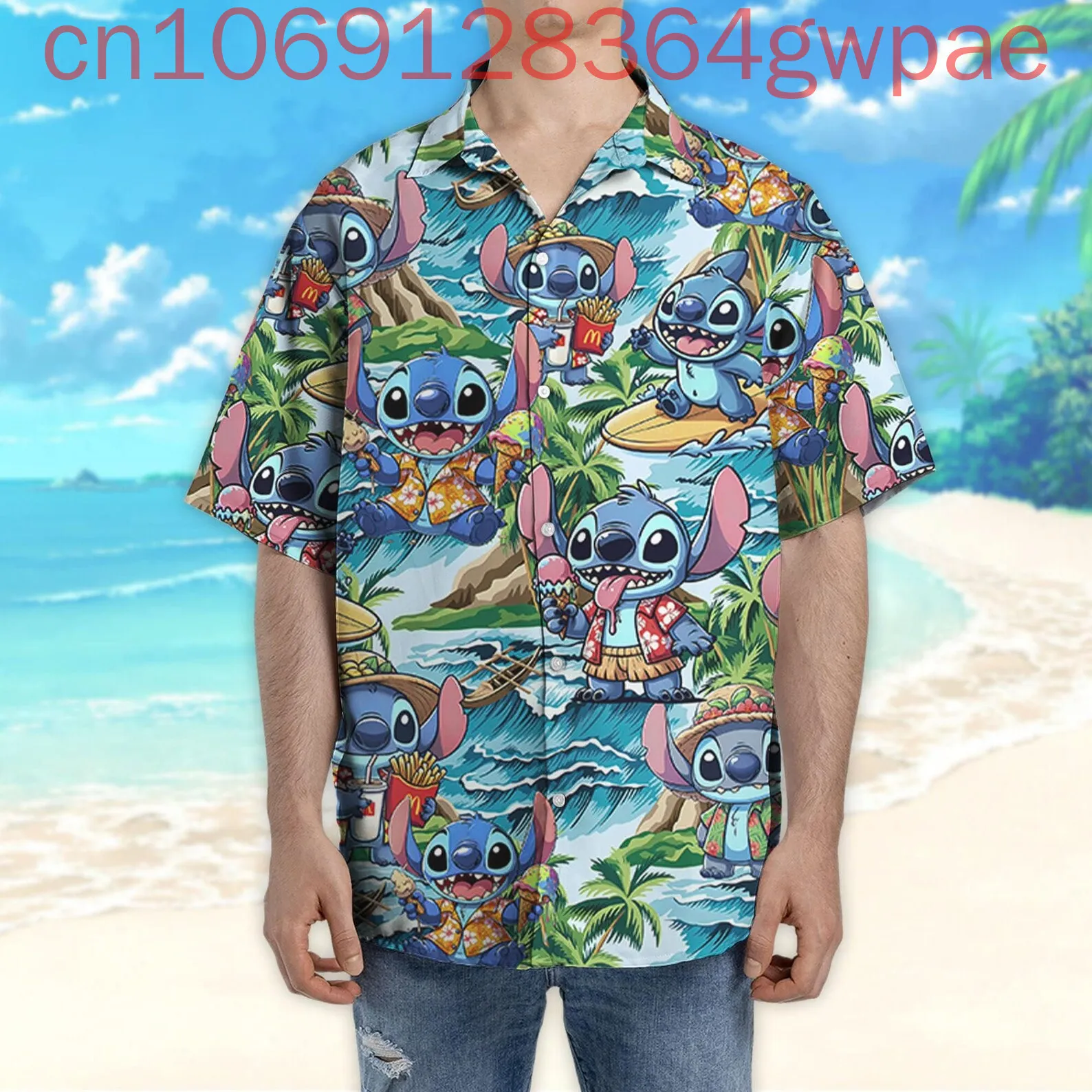 

Disney Stitch Hawaiian Shirt Men's Women's Kids Shirt Summer Casual Button Short Sleeve Vacation Beach Shirts Tops