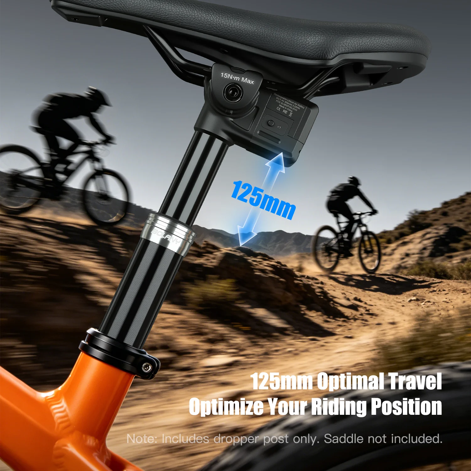 BOLANY 31.6MM Bicycle Wireless Dropper Seatpost Bluetooth Remote 125MM Travel Electronic Control Mountain Bike Seat Post IP67