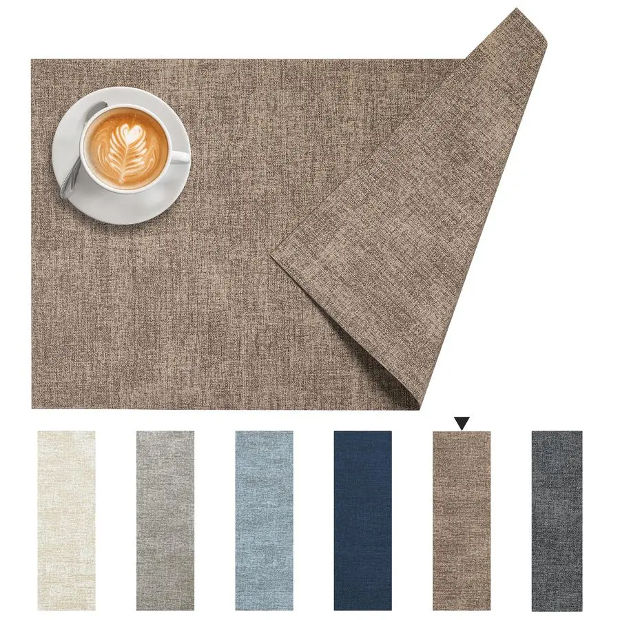 

Placemats Set of 8, Reversible Wipeable amp Heat Resistant Place Mats, Modern Faux Leather Table Mats for Kitchen, Neutral Water
