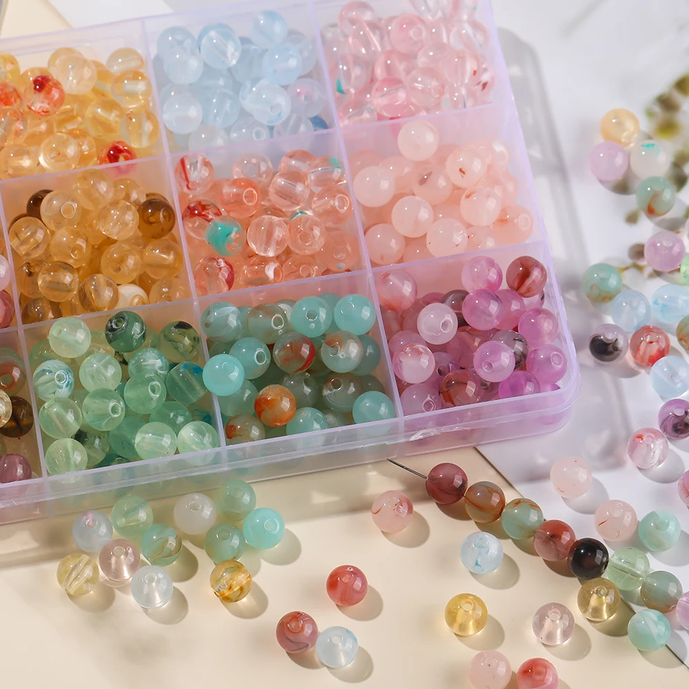 20pcs 8mm Color Jelly Result Round Acrylic Beads Loose Spacer Beads Pattern for Jewelry Making DIY Bracelet Necklace