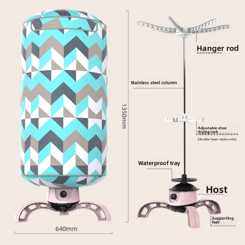 Pengering Pakaian Mini Portabel Mesin Pengering Lipat untuk Pakaian Bayi Asrama Laundry dengan Rak Dua Lapis Aliran Udara 360 Pemanas