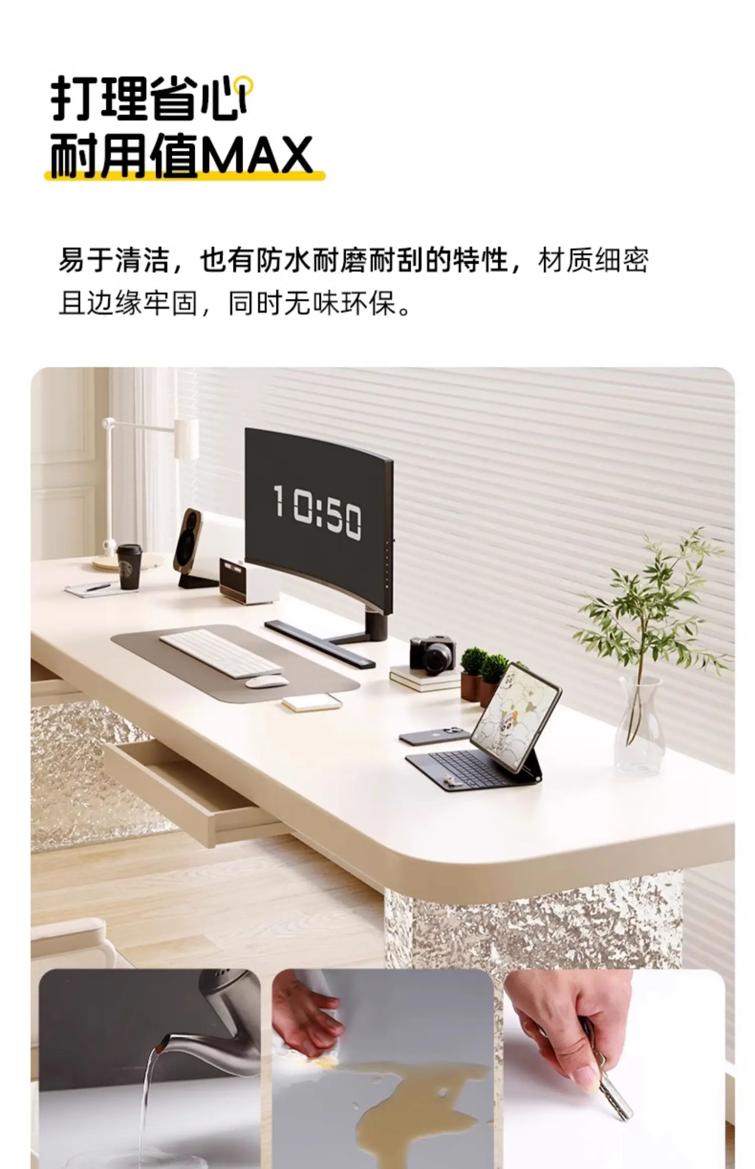 Doppia scriptvania in acrilico، tavolo lungo con vernice in legno masello con Motiv a pietra، tavolo da studio bianco in style #5