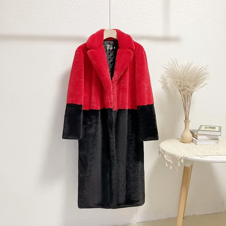 Cappotti da donna in pelliccia sintetica Giacche lunghe maxi Autunno Inverno Splice Colletto rovesciato Cappotto elegante con punto aperto allentato Capispalla spesso