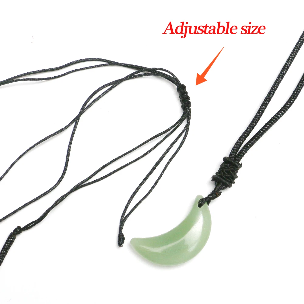 1PC Green Aventurine Crescent Rope Necklace Natural Crystal Gems Quartz Specimen Moon Shape Pendant Pendulum Traditional Jewelry