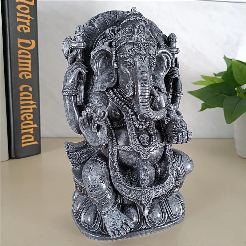 Lord Ganesha Statue Big Buddha Elephant God Sculpture Retro Home Office Garden Decoration Lucky Statues Figurines Ornament