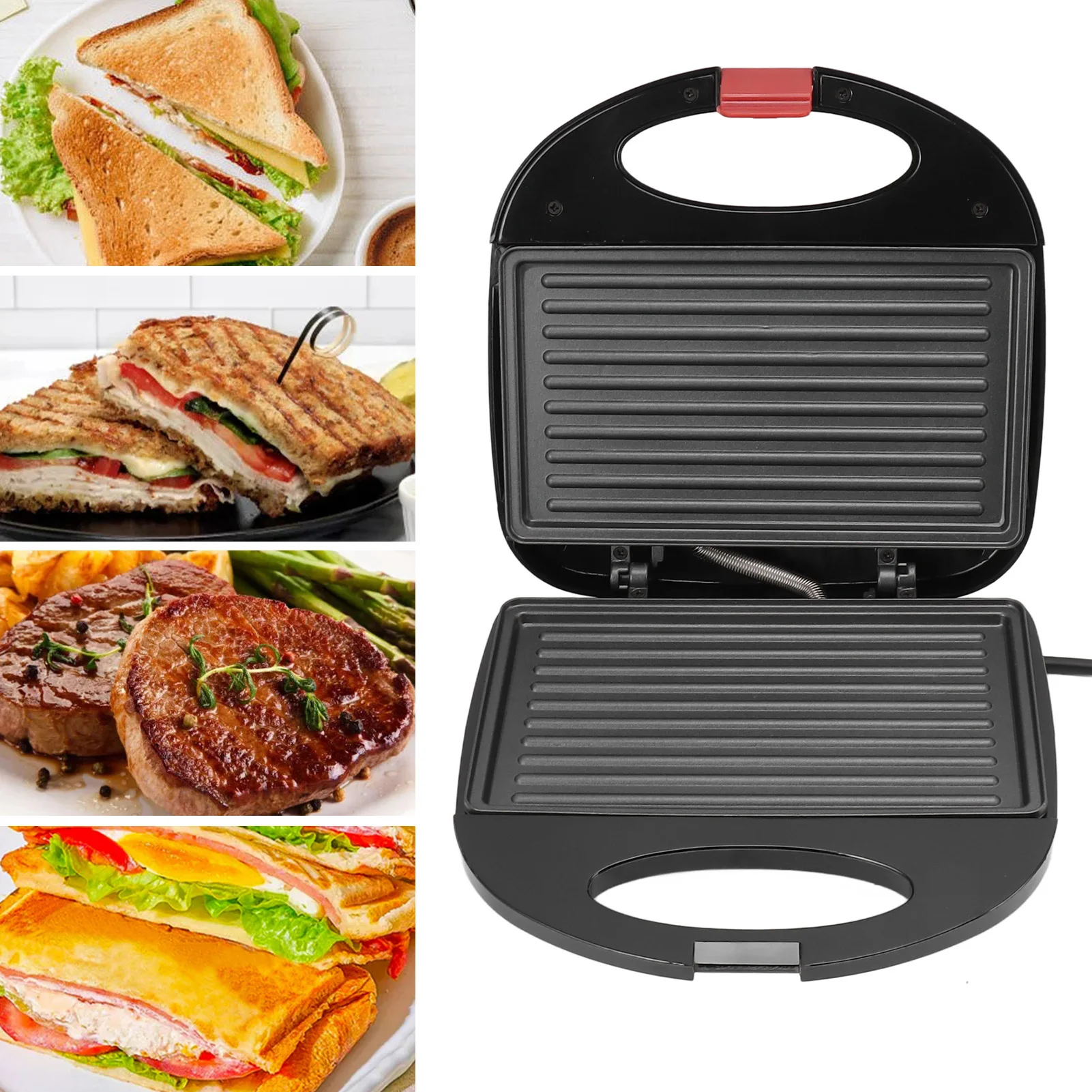 110V Panini Press Grill Nieprzywierający opiekacz do kanapek Panini Dwustronny grill wewnętrzny Toster do kanapek do gotowania Pieczenie 750W