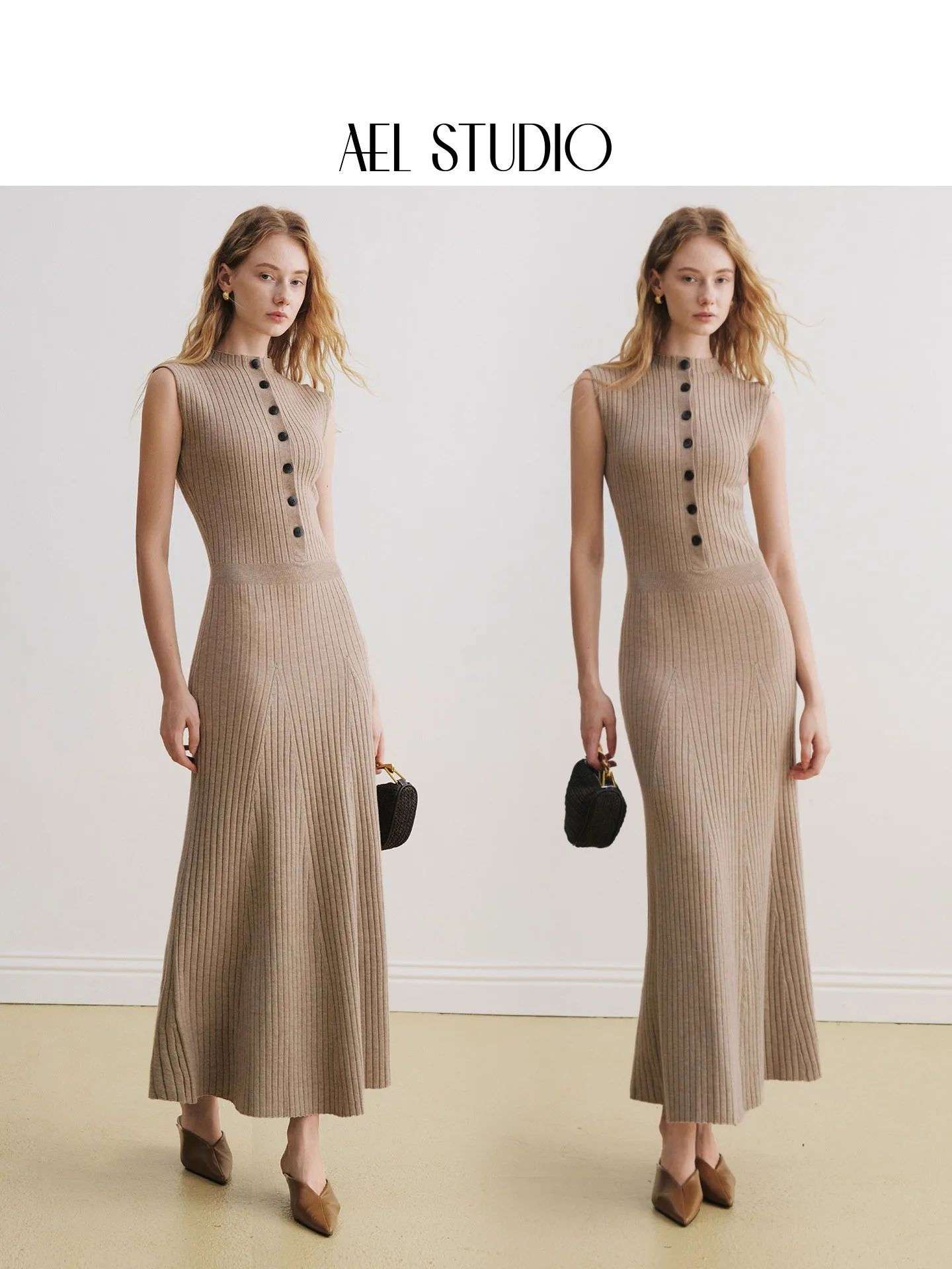 AEL Original French Half-high Sleeveless Knit Dress for Women, 2026 Early Autumn New Slim-fitting Long Dress