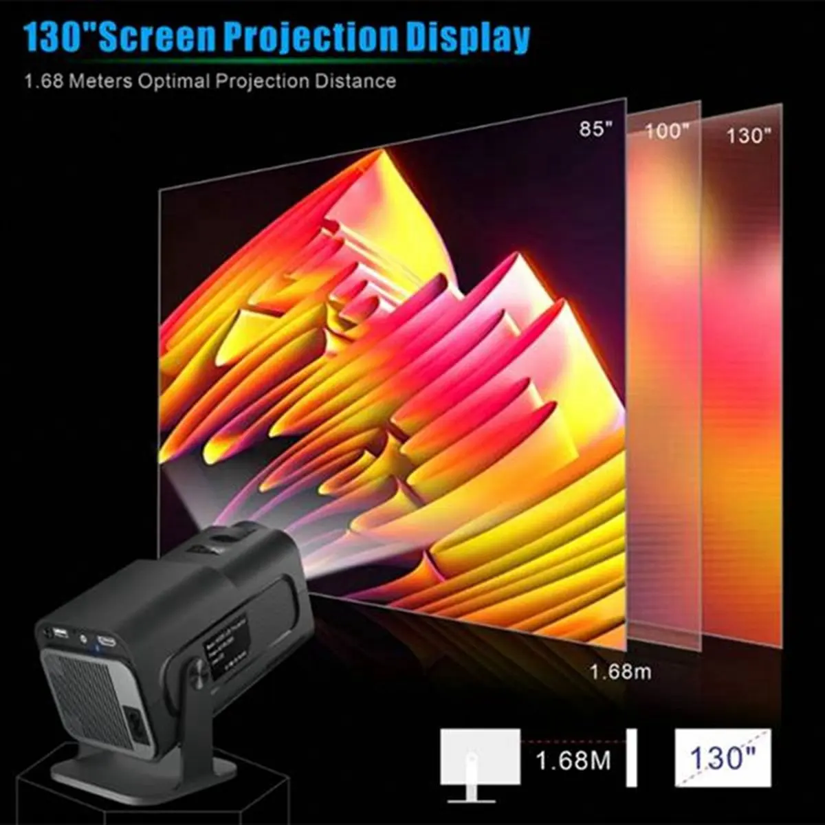 HowAA87 HY320 Mini 4K Projector Native 720P Android 11 4K Projector 300ANSI Wifi6 BT5.0 Cinema Outdoor 180° Projector US Plug