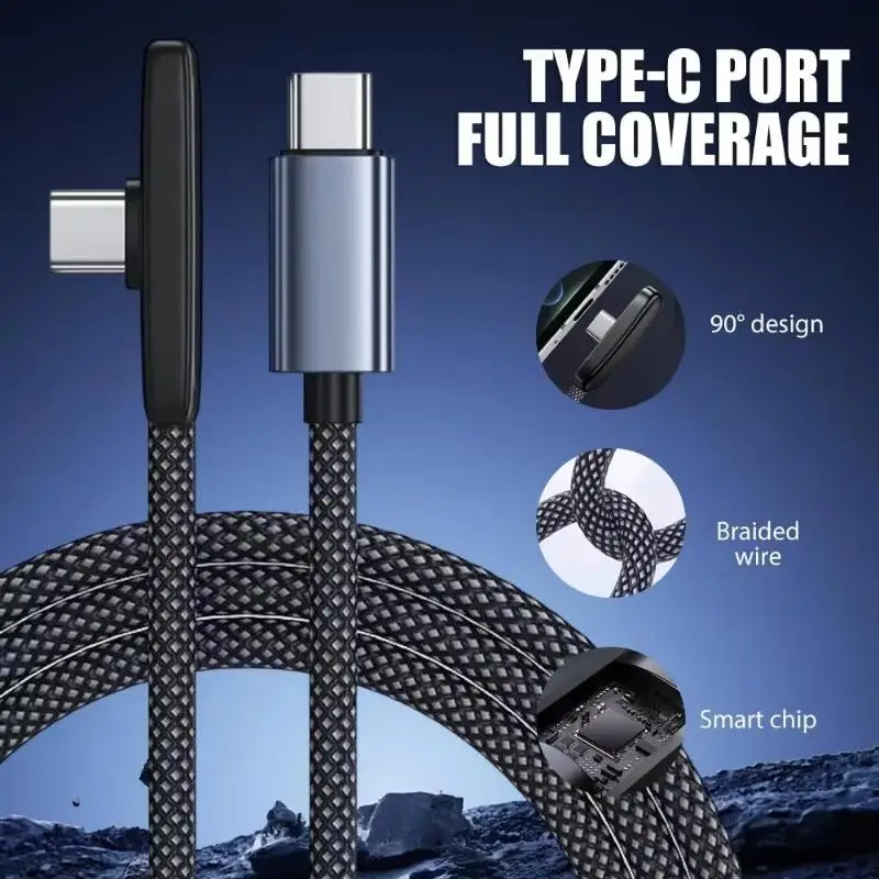 90-Degree USB Type-C Cable – 100W Fast Charging & Data Transfer – Portable Compatible With Various Type-C Phones