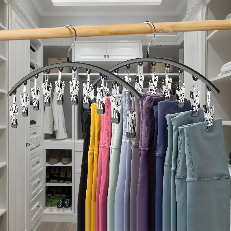 Curved Space-Saving Hanging Rack For Yoga Pants And Leggings Closet Organizer With 10 Clips Pants Socks Hanger For Clothes Shops