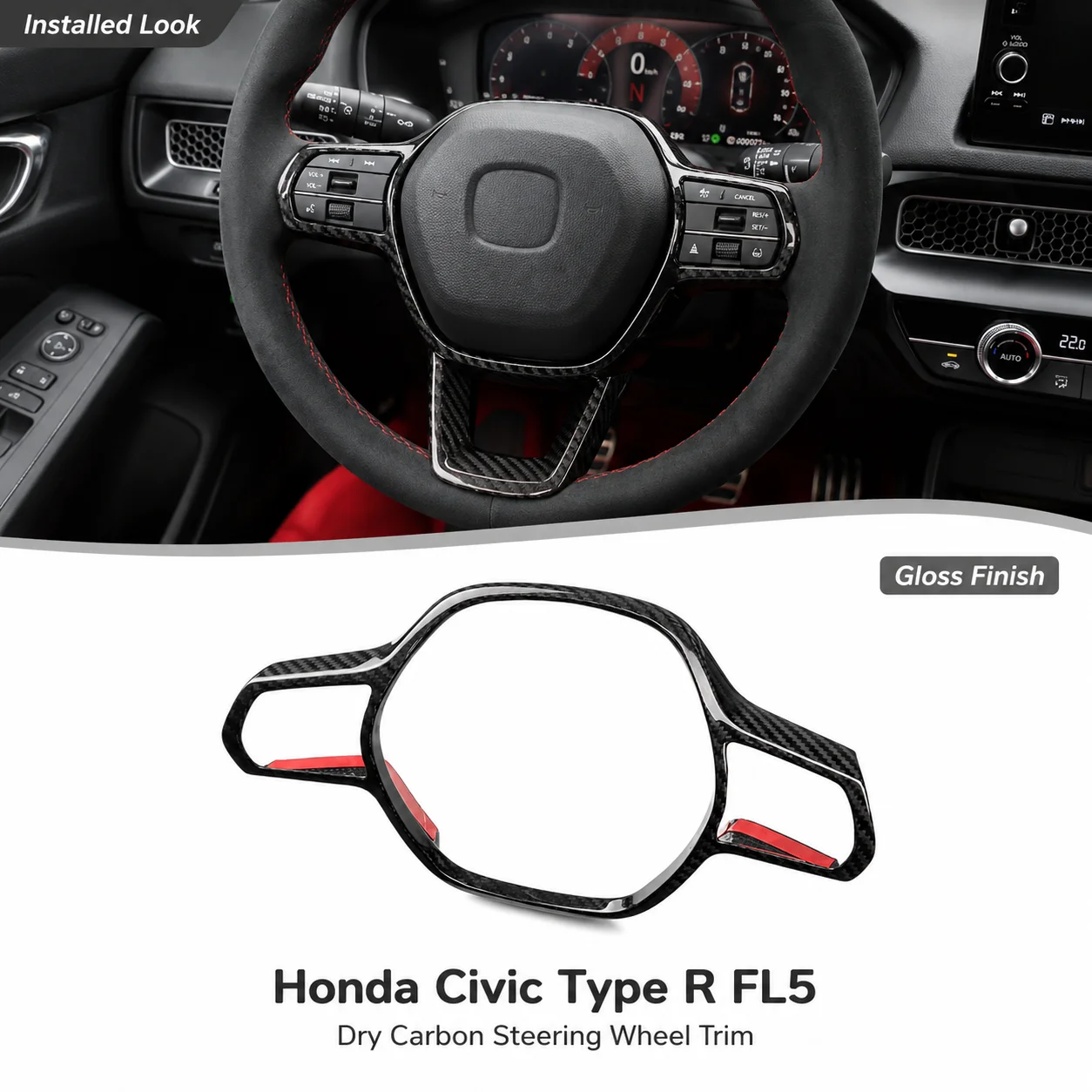 Dry Carbon Fiber Steering Wheel Button Frame Trim for 2023-2026 Honda Civic Type R FL5, Glossy/Matte Interior Cover.