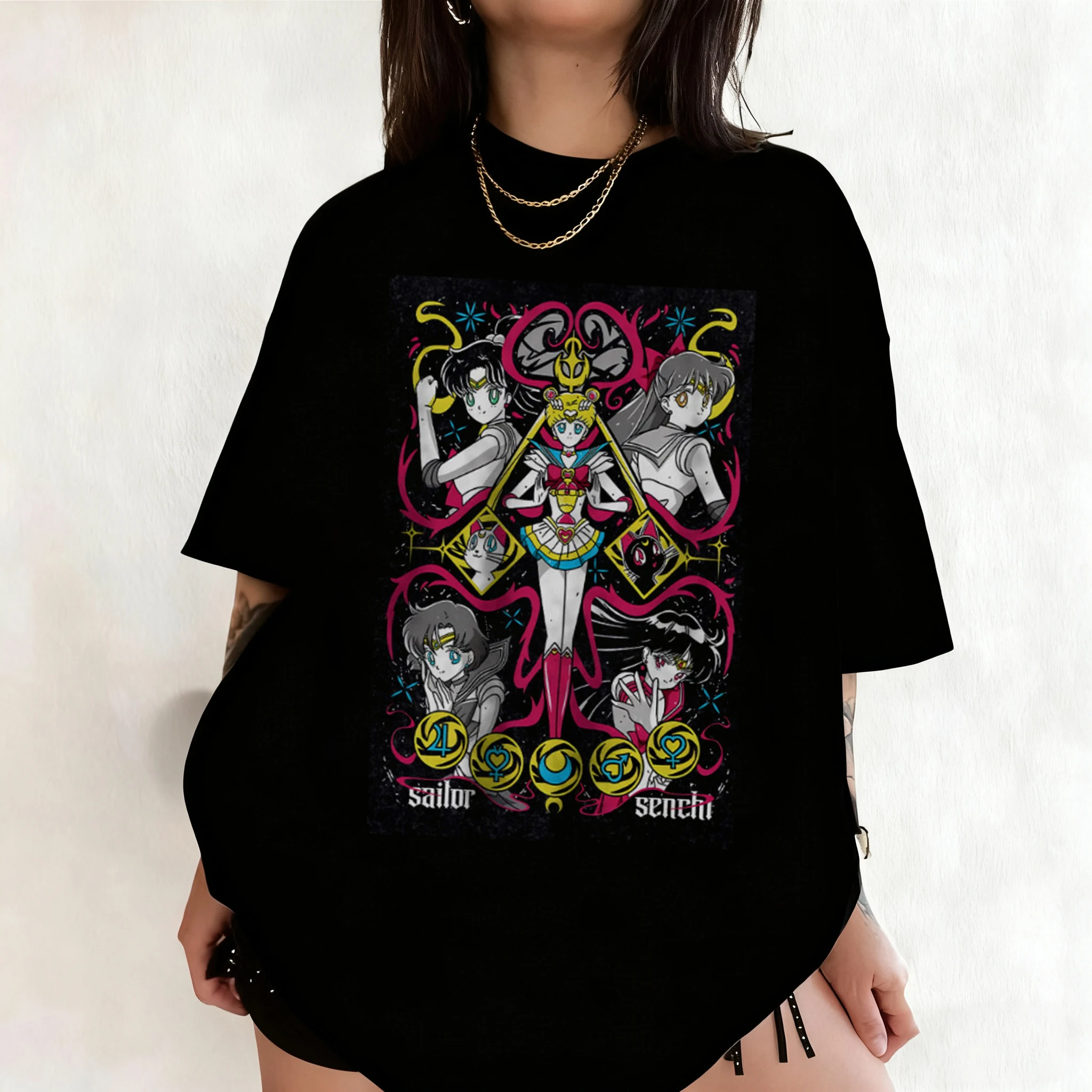 

Сейлор Мун Ретро 90-х годов Футболка с рисунком аниме Летняя хлопковая мужская женская футболка Уличная одежда Повседневная тенденция с коротким рукавом Пара Хип-хоп Топ