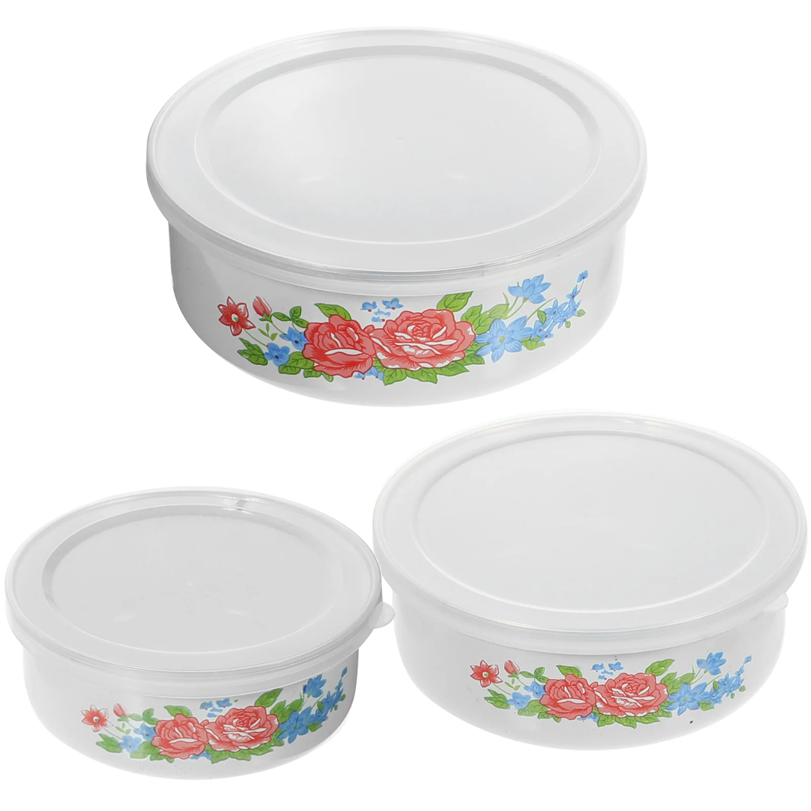 Enamel Bowl With Lid 3Pcs Fruit Cereal Ice Cream Salads Prepared Bowl Metal Prep Baby Bowls Sugar Candy Nesting Food