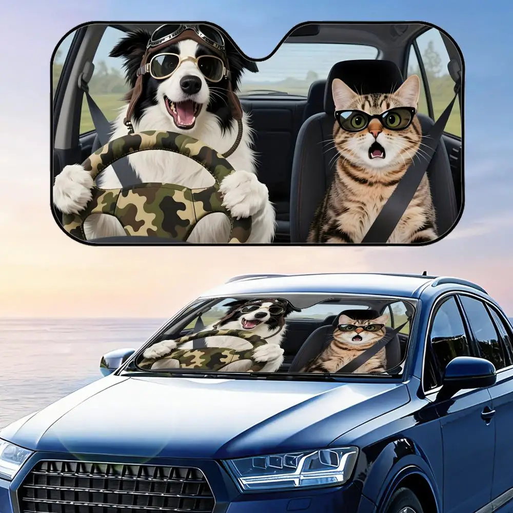 

Humorous Animal Driving Sun Visor Foldable Universal Car Windshield Sun Shade UV Protection Heat Insulation Foldable Cover