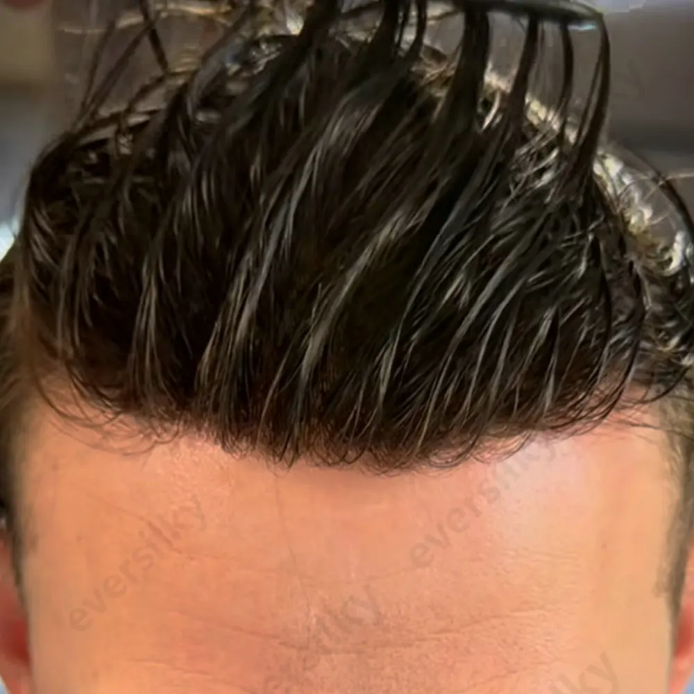 Natürliche Haarlinie Herren-Toupet Dunkelbraunes Echthaar Langlebige Dünne Haut PU-Basis Männliche Perücken Grau Schwarz Haarsystem Prothese – Detail 2