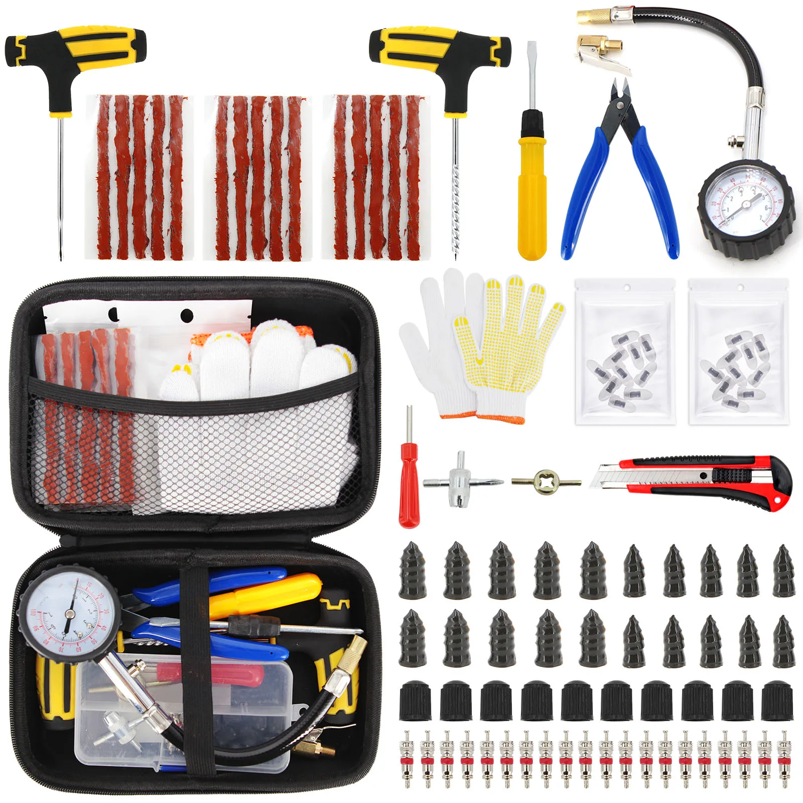 

Car Tire Repair Tool Kit Tubeless Tyre Puncture Repair Kit Heavy Duty Flat Tire Puncture Repair Kit for Bicycles Motorcycles Car