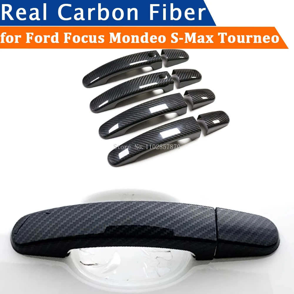 

For Ford Focus Mondeo Tourneo Transit Kuga ESCAPE C-MAX S-MAX Accessories Real Carbon Fiber Door Handle Cover Frame Sticker