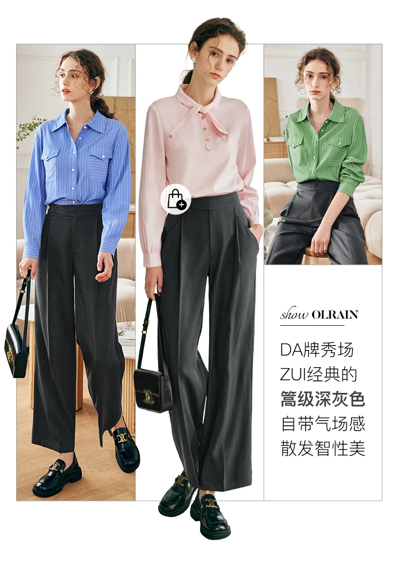 OLrain النساء سراويل تقليدية الفرنسية 2025 الخريف عالية الخصر بنطلون فضفاض مستقيم واسعة الساق السراويل الملابس النسائية O23CK68628