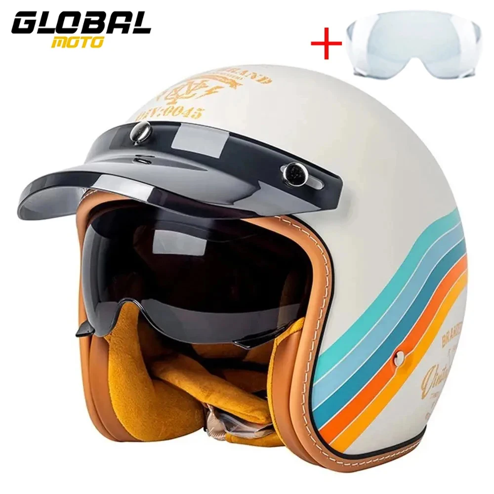 Helmet Motorcycle 3/4 Open Face Helmet Men Women Retro Helmet DOT Certification Moto Helmet Half Face Breathable