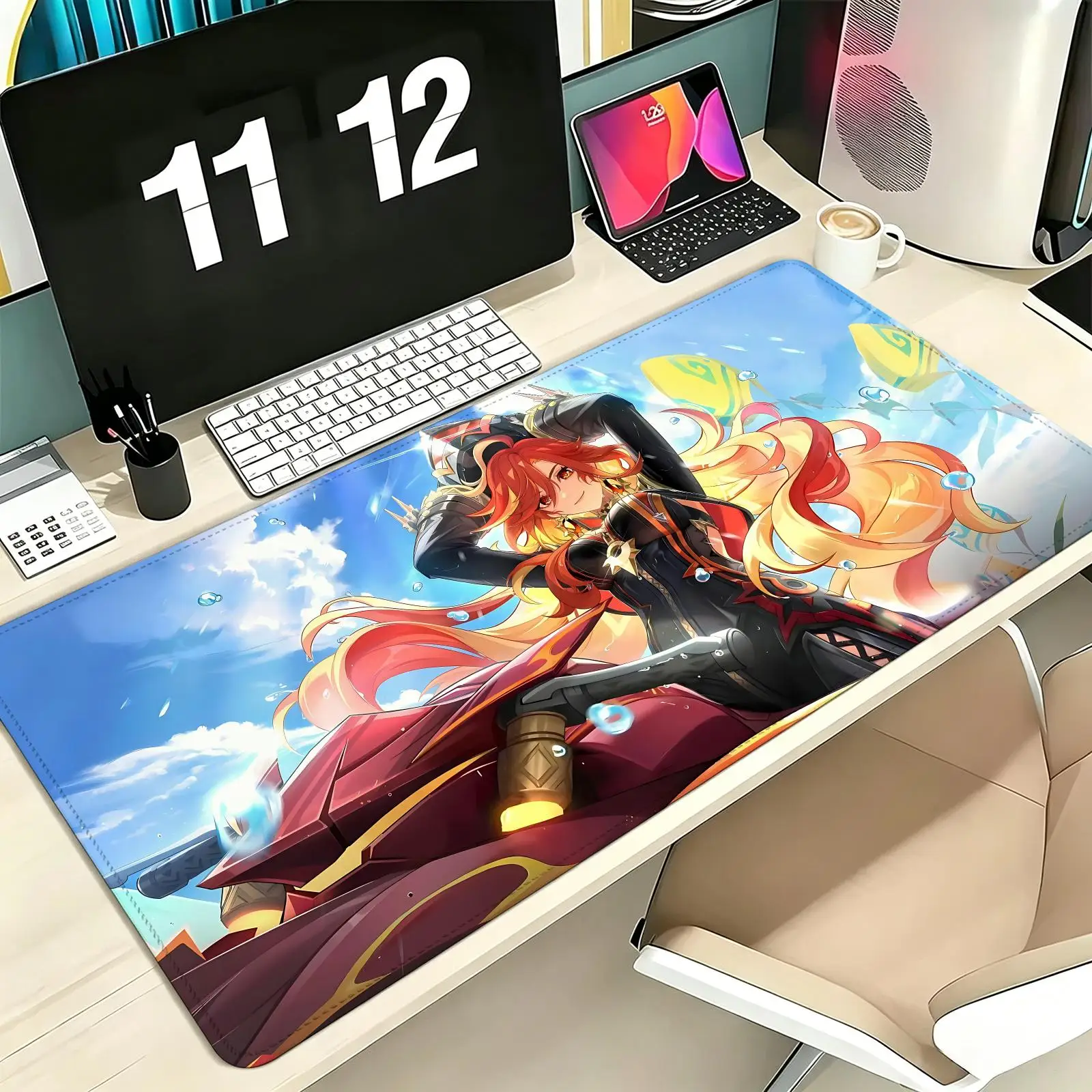 Genshin Impact Mavuika Pro E-Sports XXL Gaming Mousepad Extra Large Non-Slip Stitched Edge Keyboard Laptop Desk Mat For PC Gamer