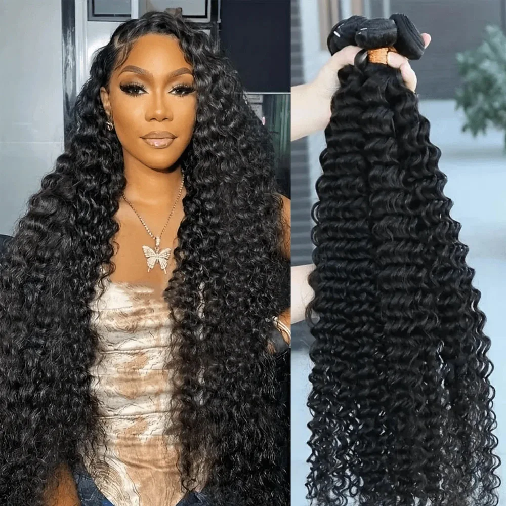 Пучки глубоких волн, человеческие волосы, бразильские девственные пучки человеческих волос, 100% необработанные пучки глубоких волн, натуральный черный для женщин