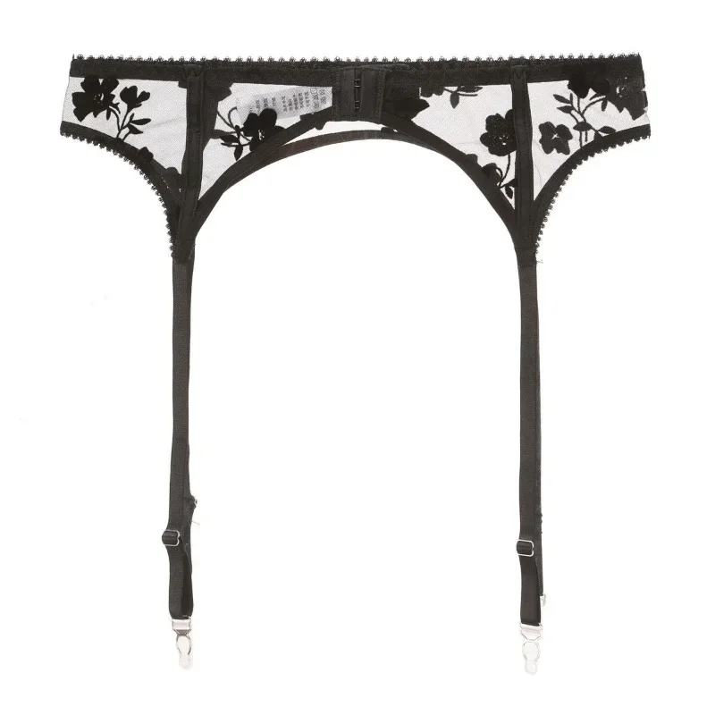 Sexy Solid Garter Strap Women's French Style Ultra-thin Embroidered Lace Suspender Bra with Clip on Stockings and Garter Straps