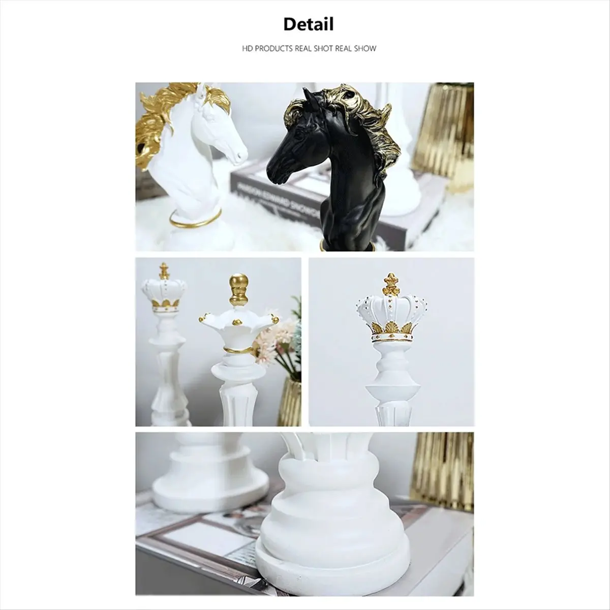 COFA Chess Statue Decor Set Queen Knight Kingly Chess Piece Decor Sculpture Ornament for Home House Arrangement Gift B