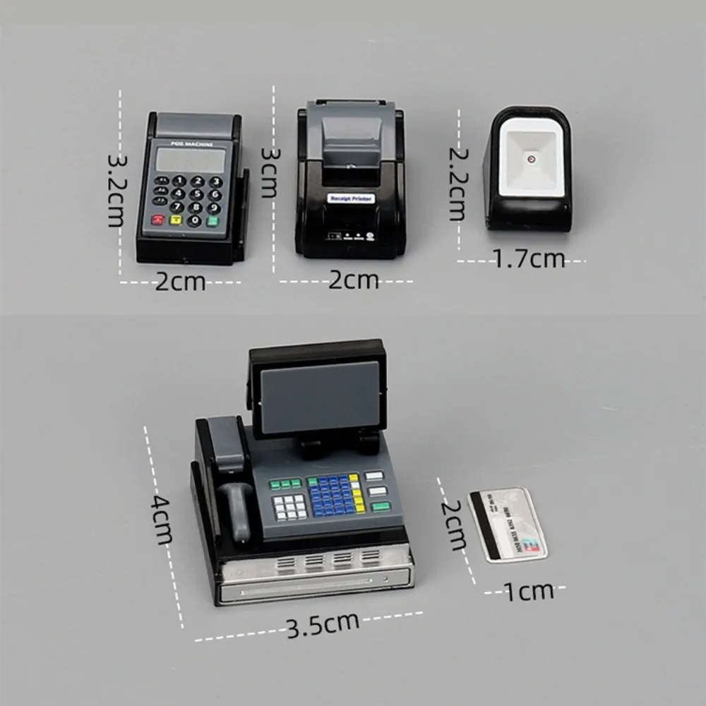 Mini Doll House Cash Register, DIY, Miniatura, Preto, Cinzento, Supermercado, Cartão, Máquina, 1:6, Escala 1:12, Engraçado