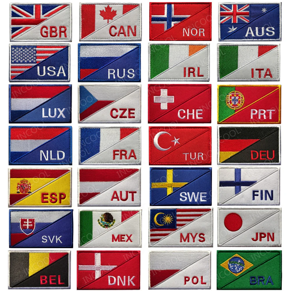 Embroidery Patches America France Netherlands Spain UK Germany Italy Belgium Slovakia Poland Australia Czech Mexico Canada Patch