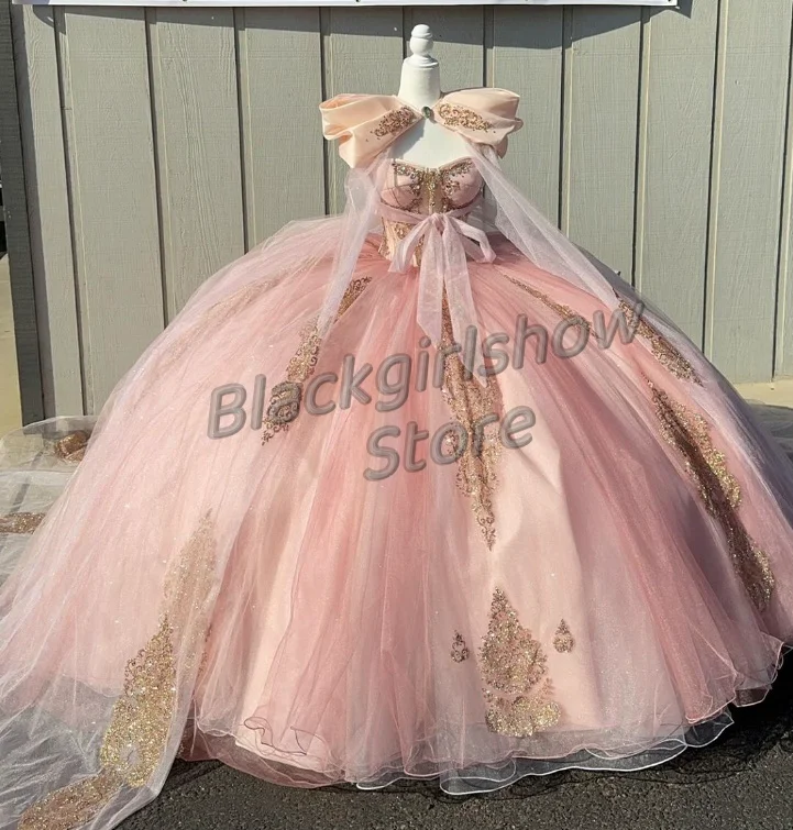 Roze luxe elegante 15 jurk sprankelend schede hemdje dromerige kristallen applique quinceanera jurken 2025, aangepaste jassen