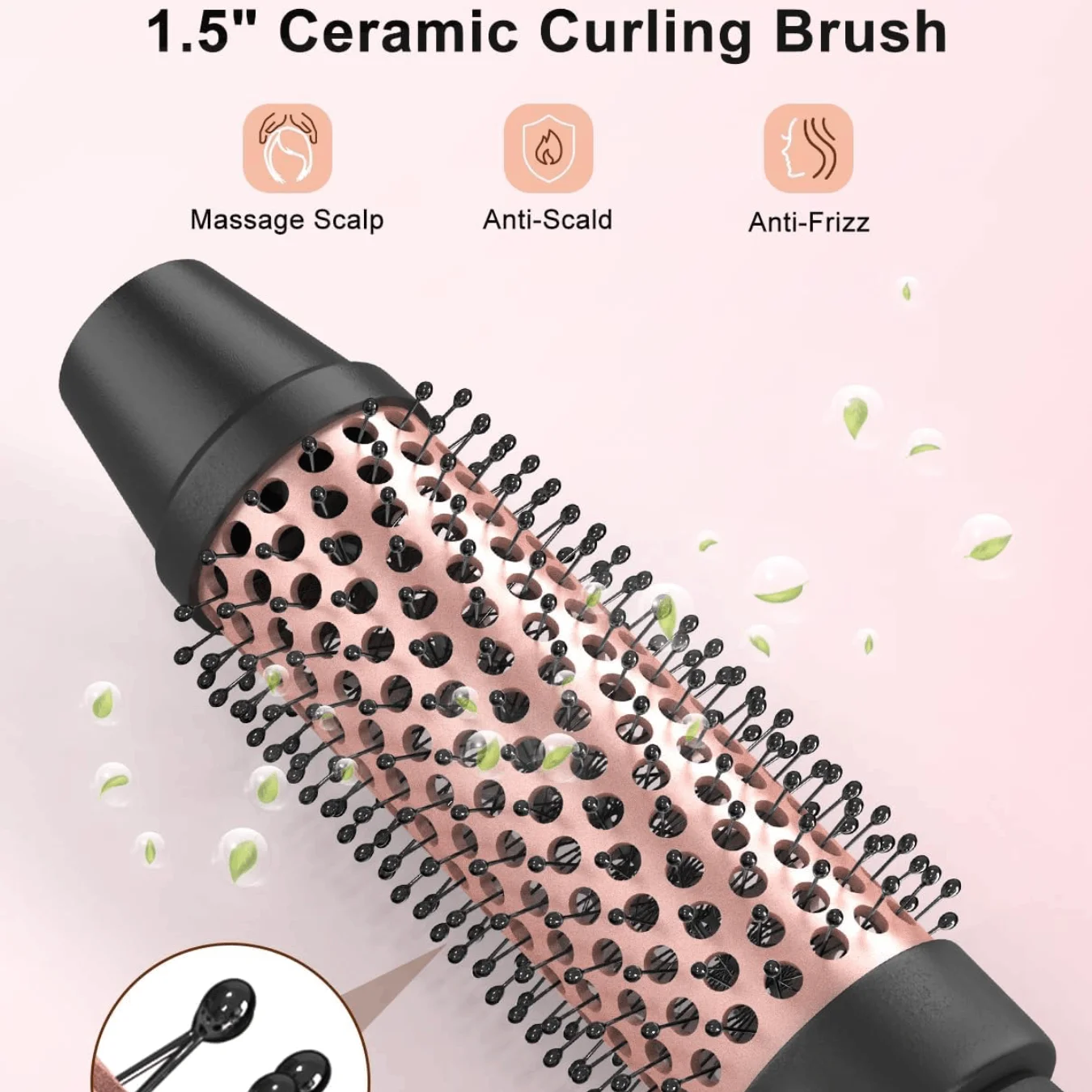 Thermal Brush - Heated Round Brush with Detachable Brush Curls Dual Voltage (120-240V) Straightening Brush for All Hair Types