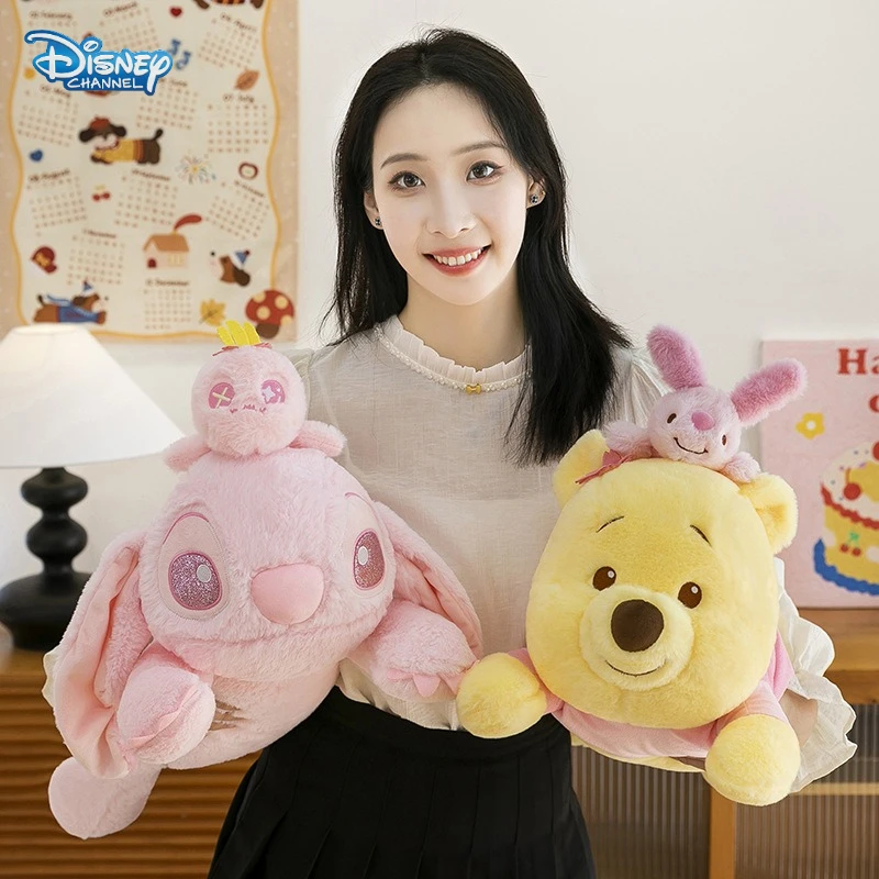 

45-80CM Disney Winnie The Pooh and Stitch Pillow Cartoon Anime Doll Pillow Kawaii Plush Filled Toy Cushion Children's Toy Gift