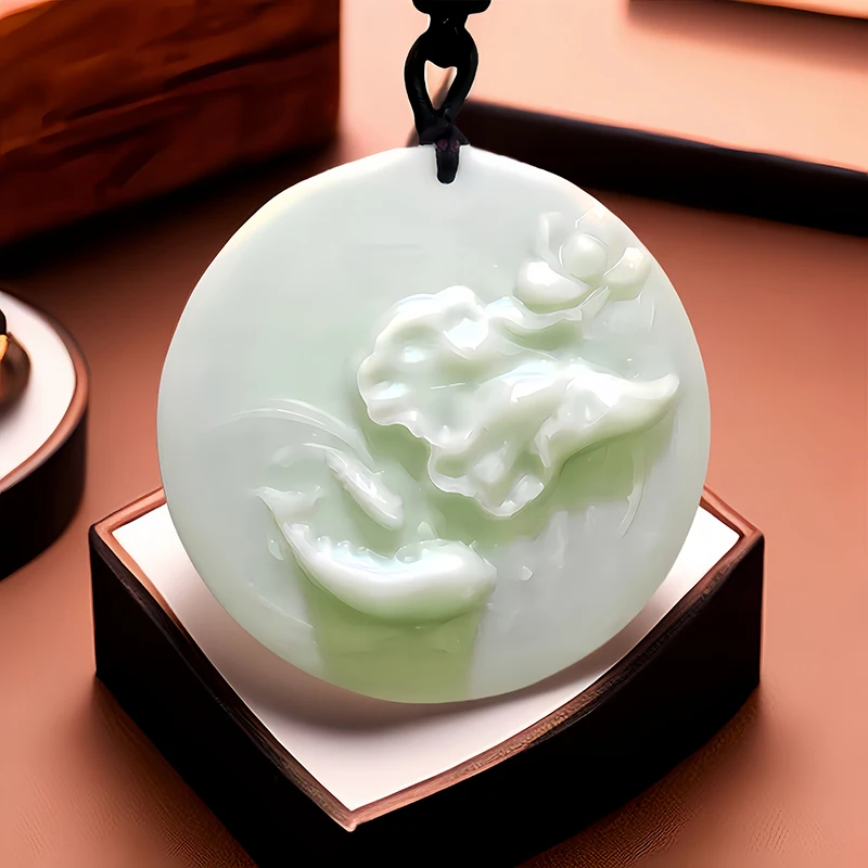 Natural Real Jade Lotus Pendant Necklace Gift Fashion Luxury Carved Jewelry Accessories Gemstones Chinese Talismans