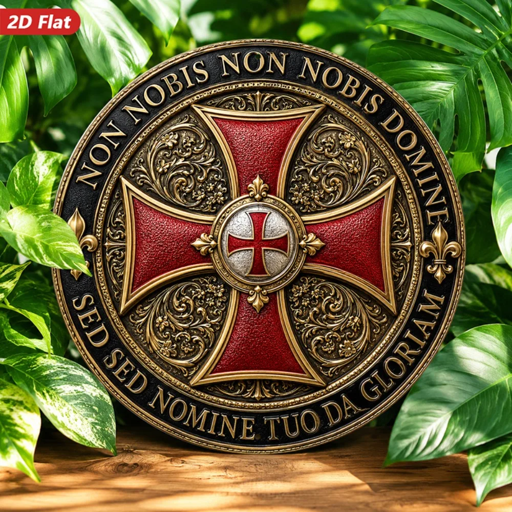 CIFBUY Vintage Templar Cross Wall Art Metal Sign Non Nobis Domine Religious Decor for Home Living Room Study